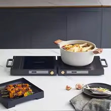 Fornello a induzione 1800W a doppia testa pieghevole Hot Pot arrosto cottura portatile intelligente girarrosto multifunzionale per uso domestico